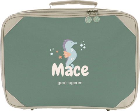 Koffertje met naam en leuk zeepaardje