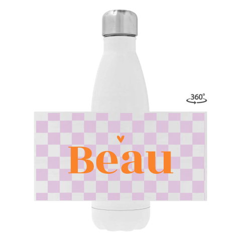 Drinkfles RVS met naam en colorblocking lila en oranje