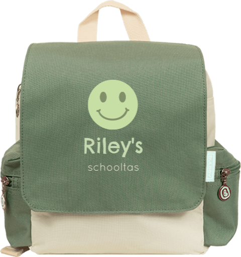 Rugtas Adventure met groene smiley en naam
