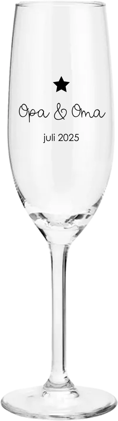 Champagneglas als zwangerschapsaankondiging voor oma en opa