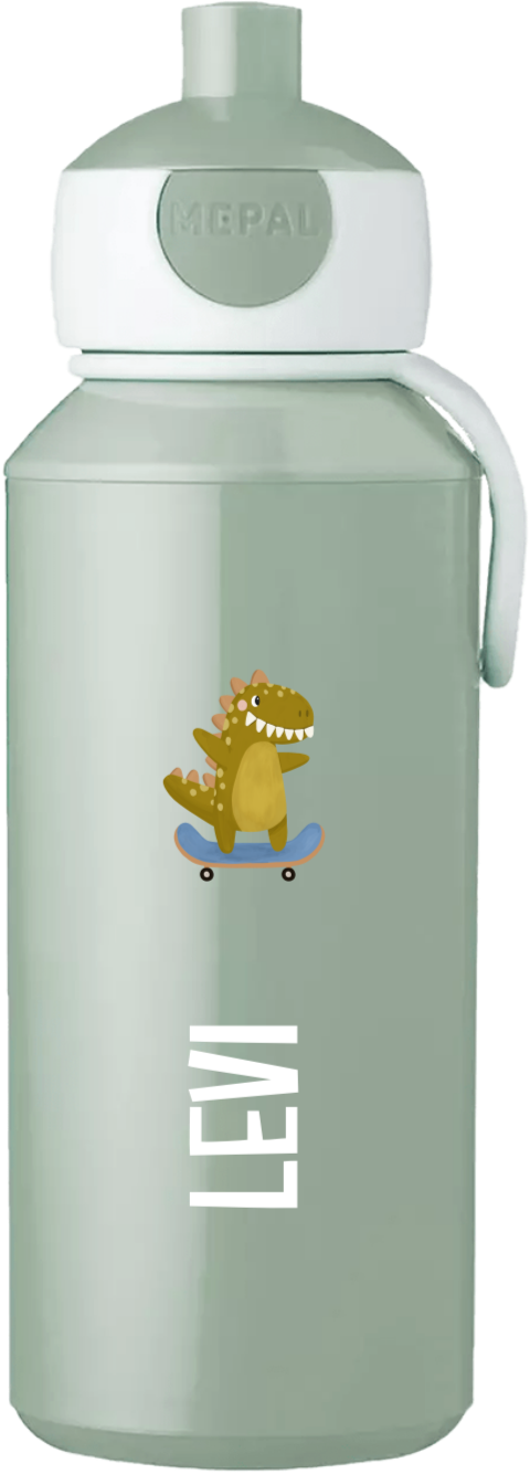 Mepal pop-up drinkfles Campus met een dinosaurus op een skateboard