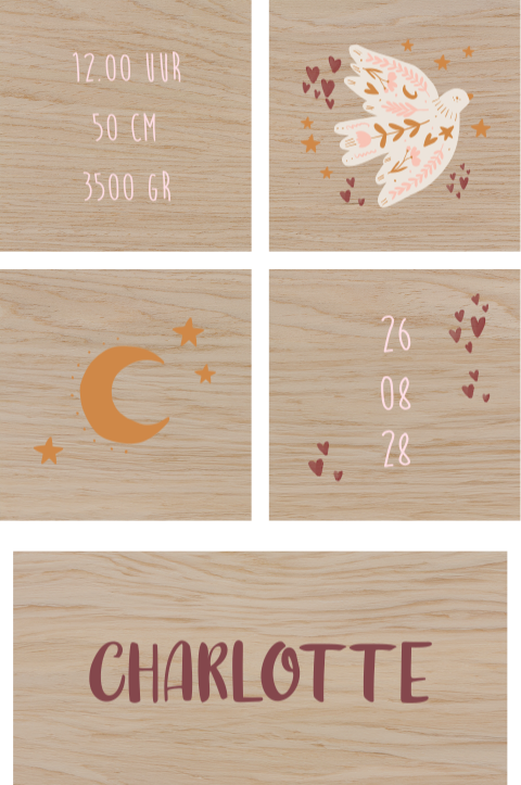 Houten blokken met boho thema en naam