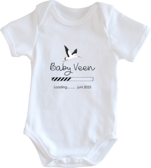 Zwangerschapsaankondiging romper met ooievaar en tekst 'baby loading'