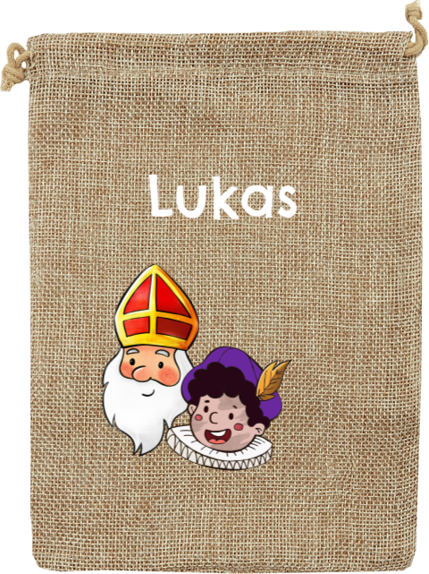 Jute pepernotenzakje met Sint, Piet en naam