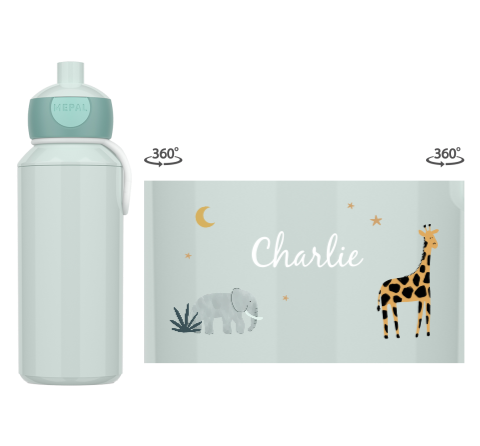 Mepal pop-up drinkfles Campus met jungledieren en naam