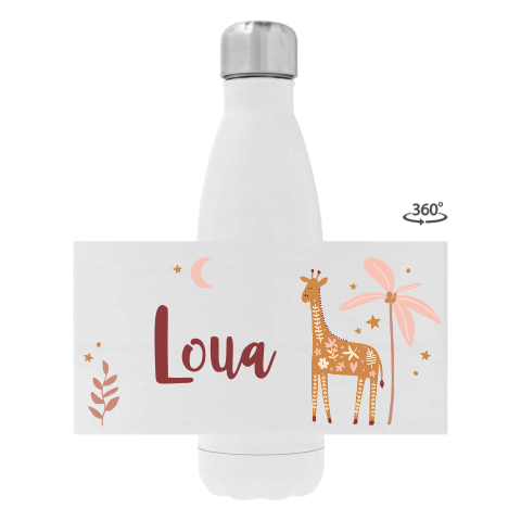 Drinkfles RVS met naam en giraffe