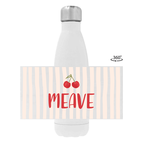 Drinkfles RVS met naam, streeppatroon en kersjes