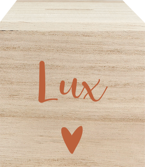 Houten spaarpot met naam en hartje
