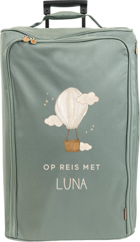 Dromerige reistrolley XL met getekende luchtballon, wolkjes en sterren