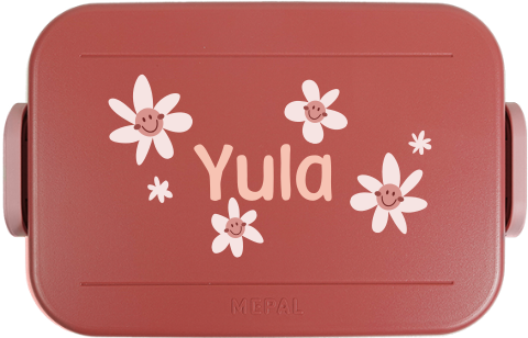 Mepal lunchbox To Go met naam en bloemen met gezichtje