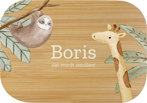 RVS broodtrommel met watercolour giraffe en luiaard