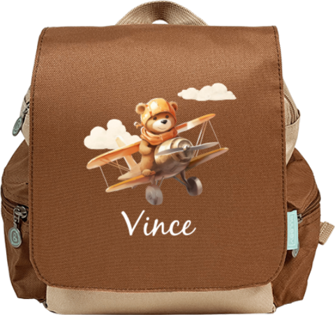 Stoere rugtas Adventure met beertje in vliegtuig