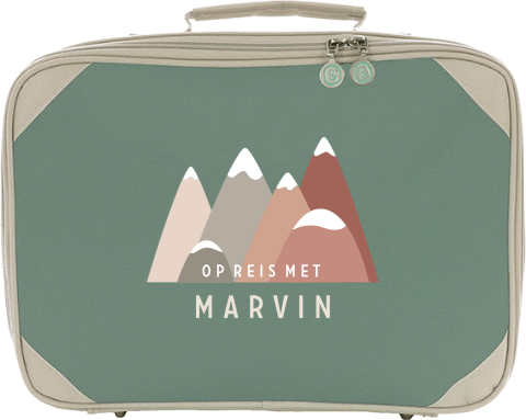Koffertje met naam en berglandschap