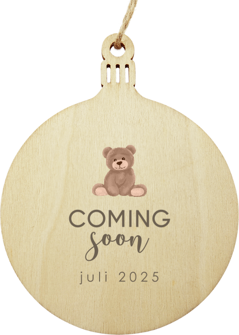 Zwangerschapsaankondiging houten kersthanger met teddybeer