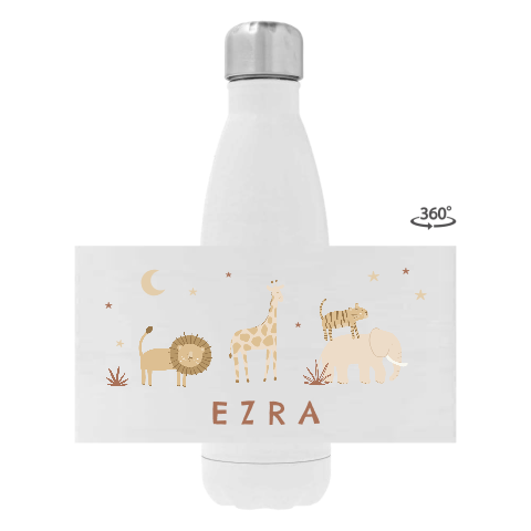 Drinkfles RVS met jungledieren, maantje en sterretjes