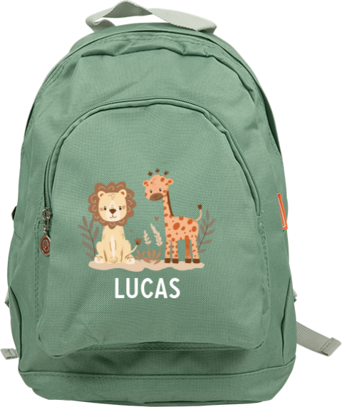 Rugtas Junior met naam en lieve jungledieren