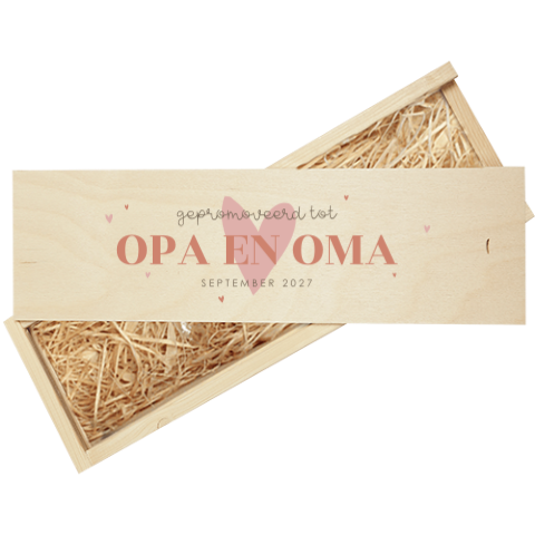 Houten wijnkist zwangerschapsaankondiging voor opa en oma