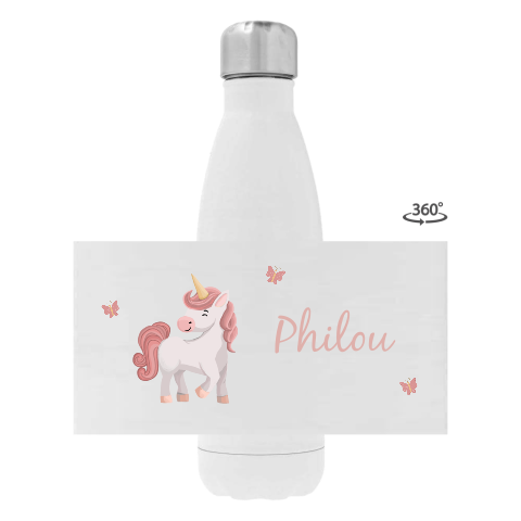 Drinkfles RVS met schattige eenhoorn en vlinders