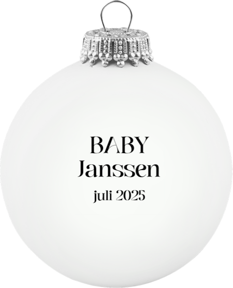 Kerstbal van glas met aankondiging zwangerschap en datum