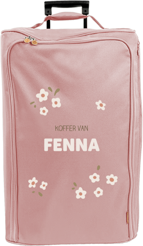 Reistrolley met naam en witte bloemetjes
