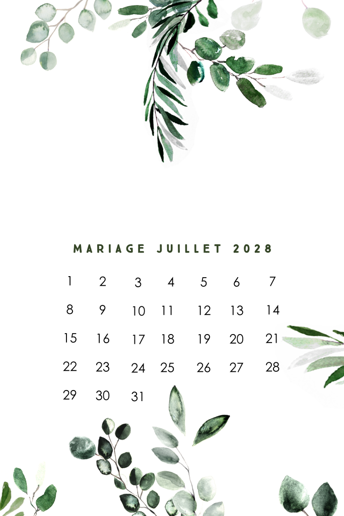 Save the date calendrier feuillage