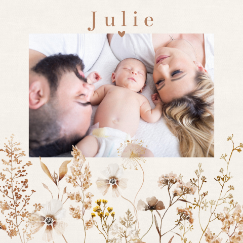 Faire-part de naissance avec fleurs des champs et photo
