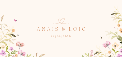 Faire-part de mariage floral avec cœur et noms en vernis