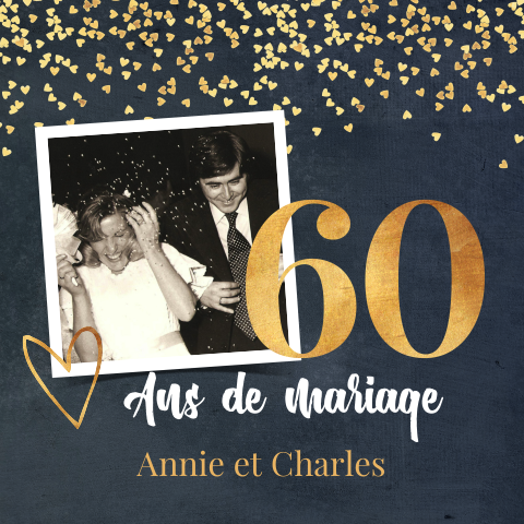 Invitation romantique noces de diamant avec pluie de cœurs
