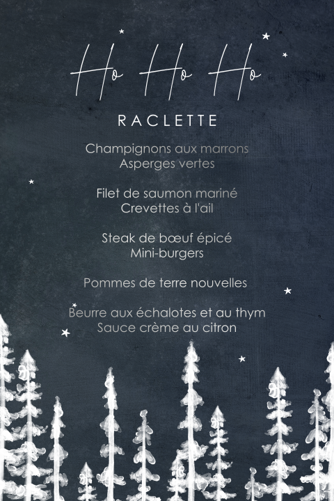 Menu bicolore  avec forêt de sapins