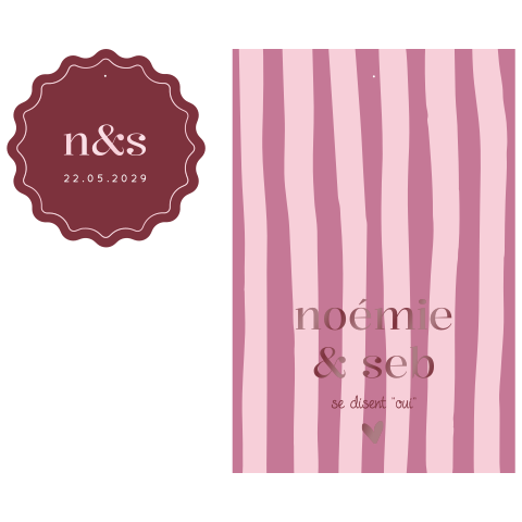 Faire-part de mariage rose tendance – Rayures & color blocking