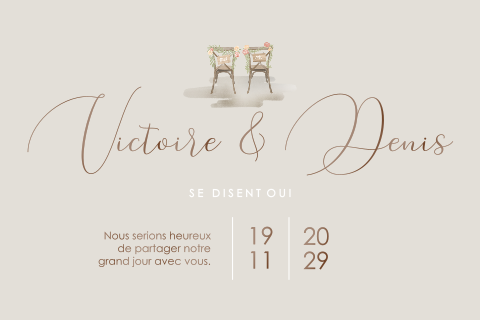 Faire-part de mariage avec illustrations et vernis brun
