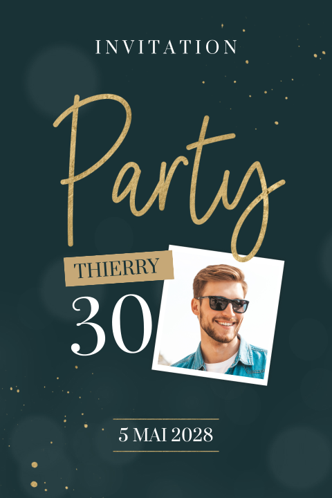 Carte d'invitation élégante pour les 30 ans avec photo