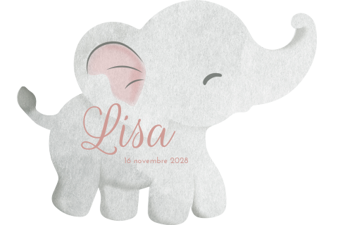 Faire-part de naissance original en forme d'éléphant pour une fille