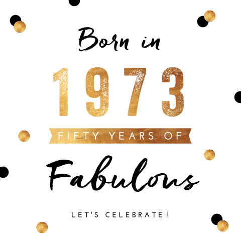 Carte d'invitation élégante pour les 50 ans avec des confettis dorés