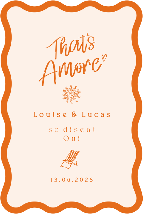 Faire-part de mariage avec contours ondulés sur thème du Sud