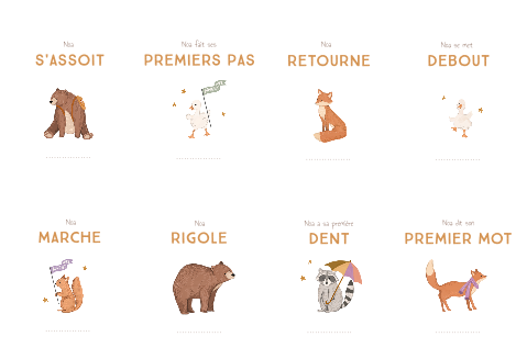 Cartes étapes bébé avec animaux mignons