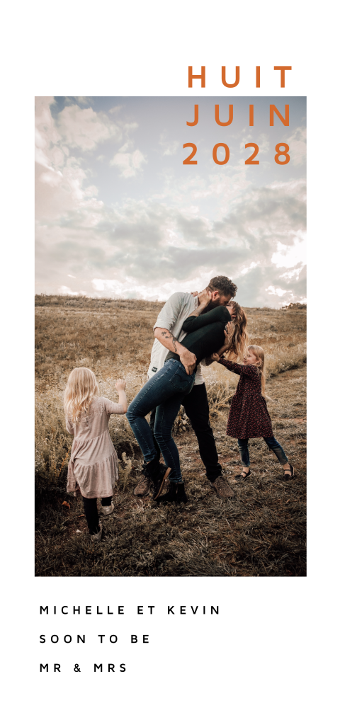 Faire-part de mariage avec photo et typographie moderne rouge