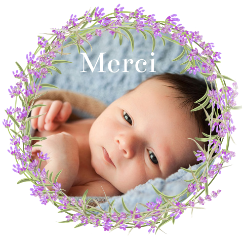 Carte de remerciement naissance ronde avec photo et lavande