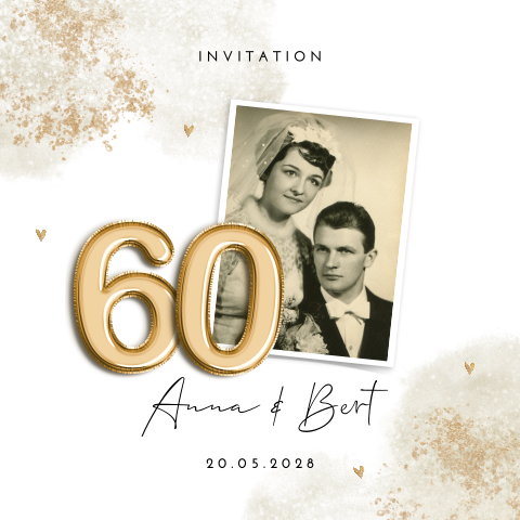 Invitation noces de diamant avec photo et chiffres en ballon