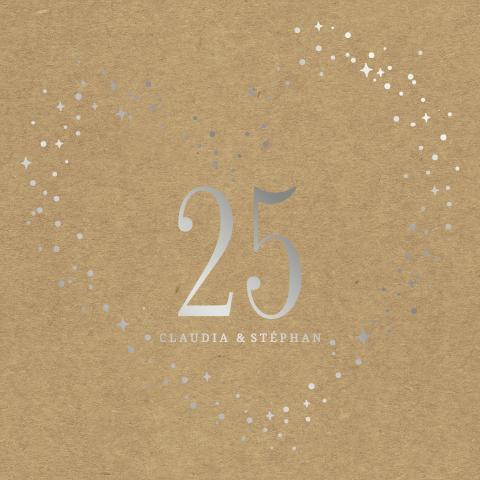 Invitation anniversaire mariage avec dorure argentée sur aspect kraft