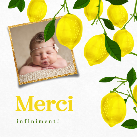 Carte de remerciement naissance avec photo et citrons