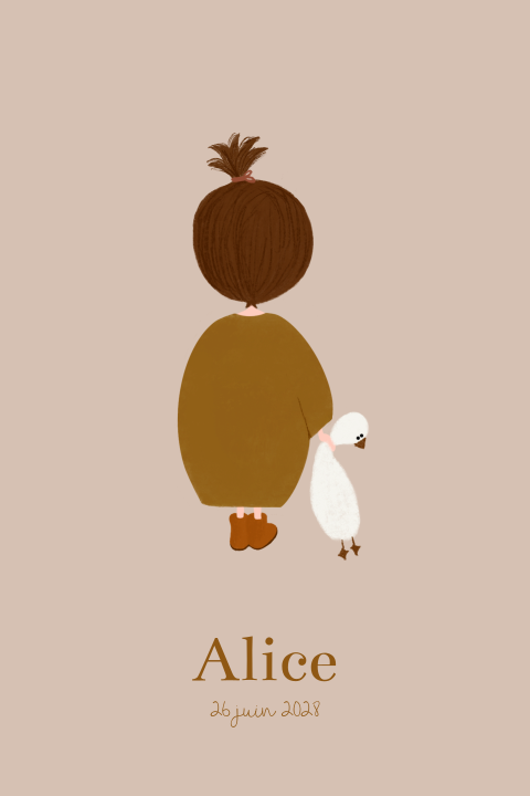Faire-part de naissance fille avec oie en peluche et photo