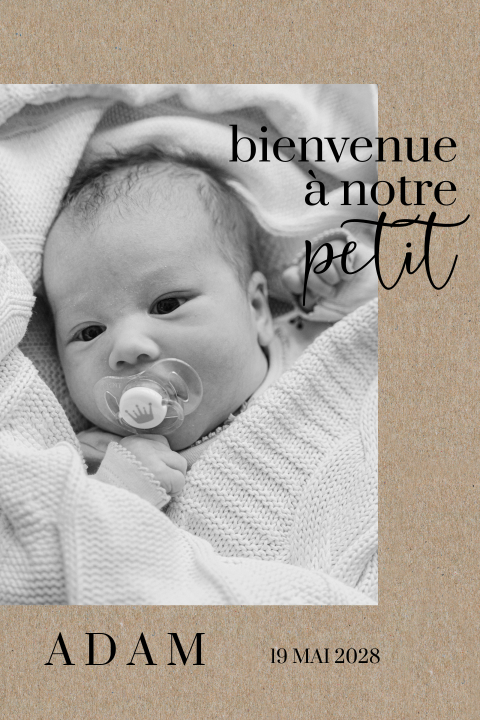 Faire-part de naissance en aspect kraft avec photo