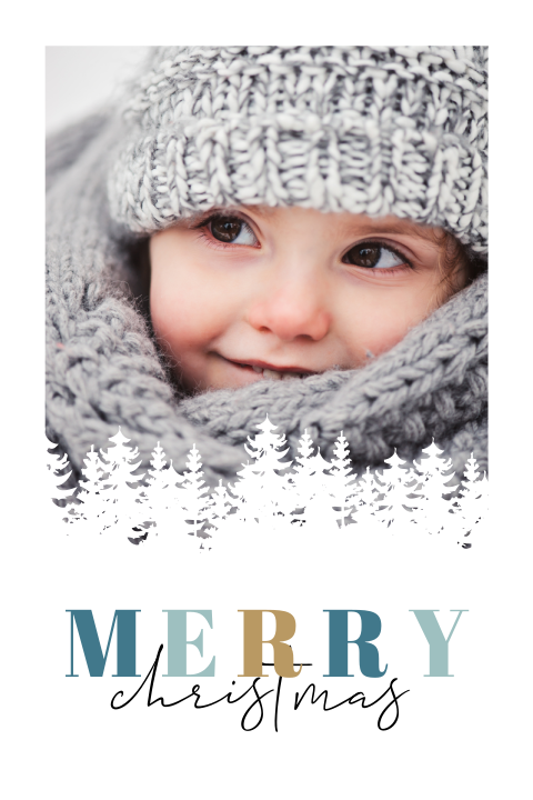 Carte de Noël minimaliste avec une photo et des petits sapins