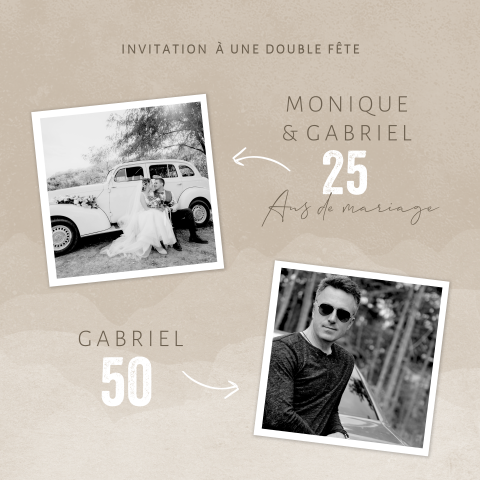 Carte d'invitation élégante pour une double fête avec des photo