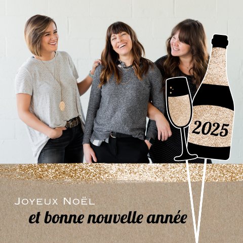Carte de vœux avec une bouteille de champagne et une photo