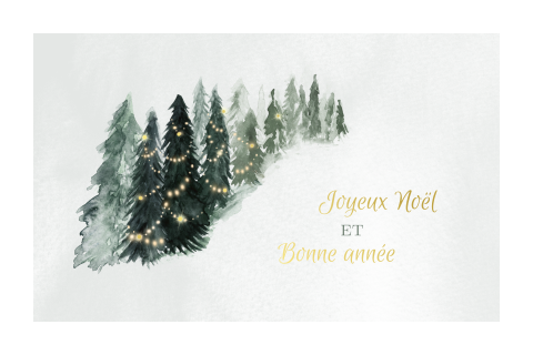 Carte de Noël tendance avec sapins à l'aquarelle et dorures