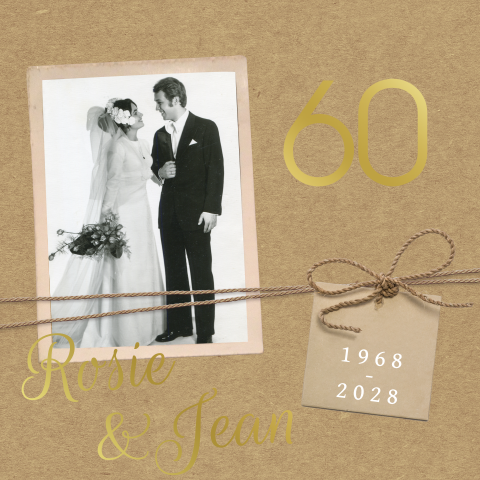 Invitation noces de diamant avec dorure et photo sur aspect kraft