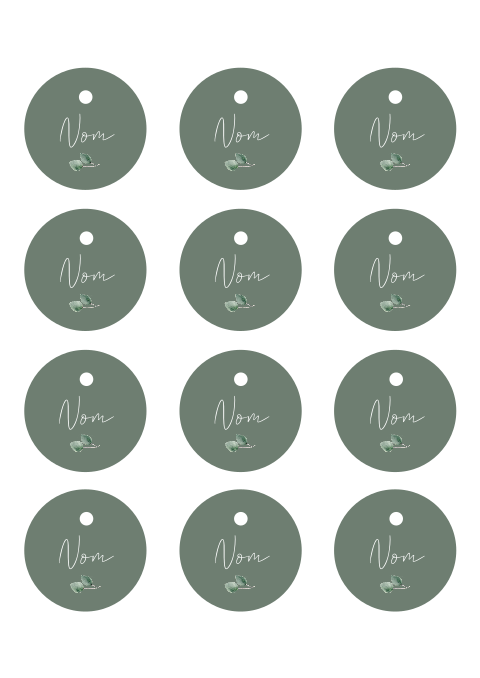 Marque-place verte ronde avec petite feuille | ⌀5cm