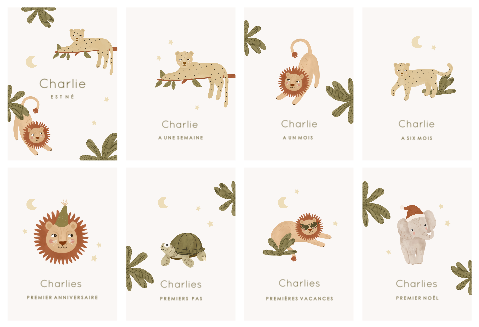 Cartes étapes bébé tendances à personnaliser avec animaux de la Jungle